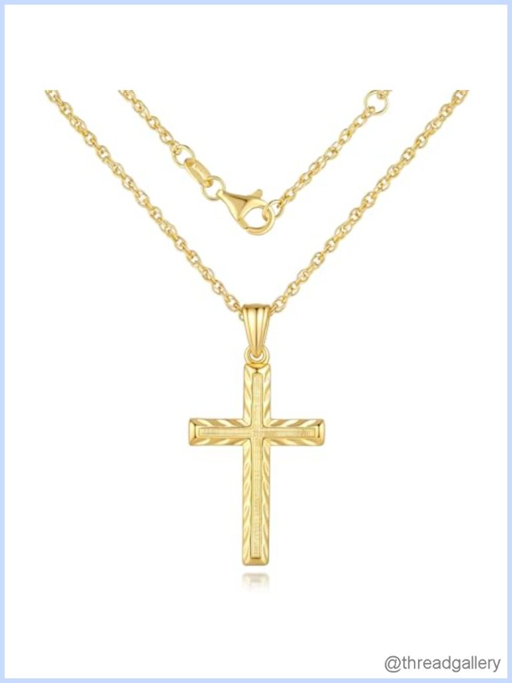 14k Gold Plated Cross Necklace Textured Pendant Minimalist